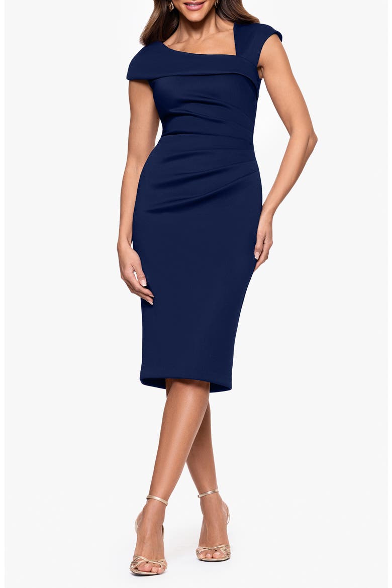 Asymmetric Scuba Knit Cocktail Dress, Main, color, MIDNIGHT