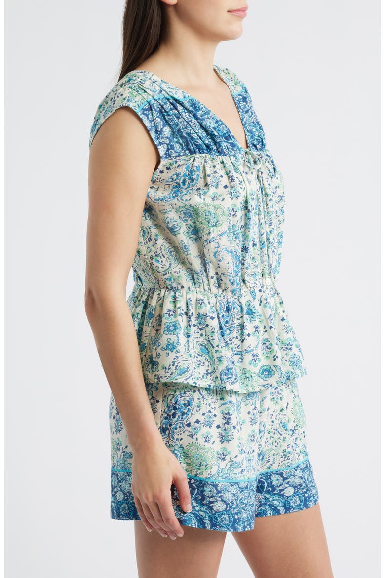 Paisley Print Sleeveless Peplum Shirt, Alternate, color, CADET BLUE/ BLUE GROTTO