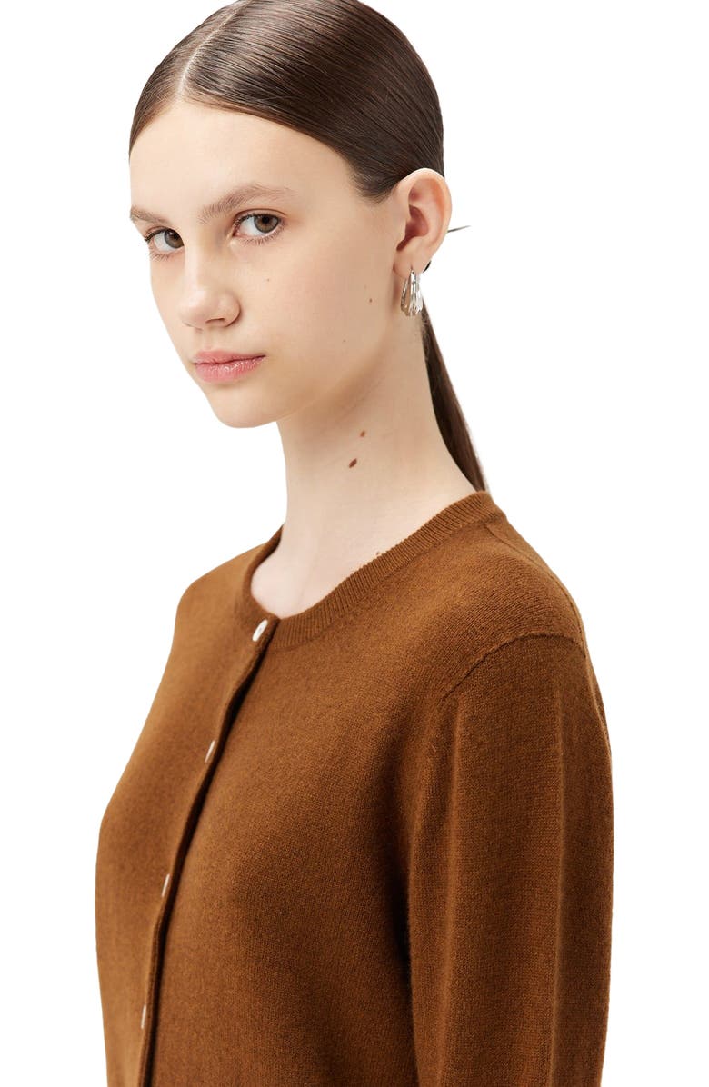 GOBI Mongolian Cashmere Essential Cashmere Crewneck Cardigan, Alternate, color, Chipmunk