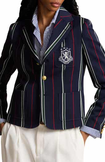 Polo Ralph Lauren Stripe Logo Patch Wool Blend Blazer