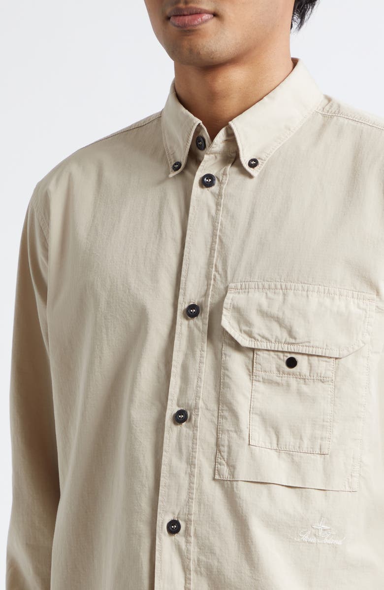 Stone Island Cotton & Nylon Ripstop Button-Down Shirt, Alternate, color, Desert