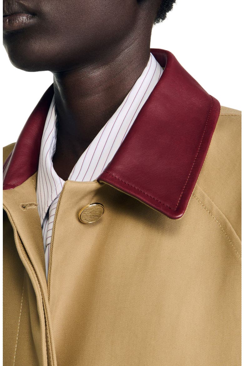 Trench coat with leather collar, Alternate, color, Beige