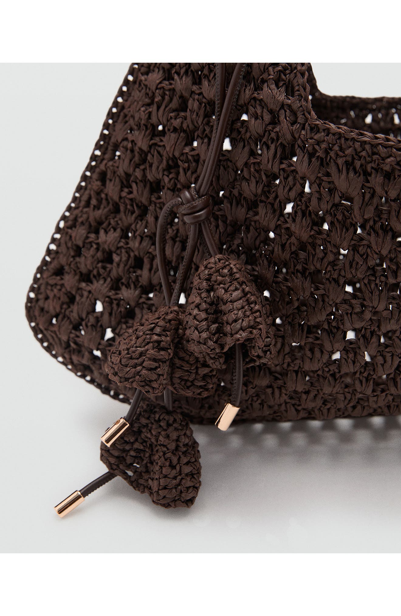 MANGO Flower Charm Knit Straw Tote, Alternate, color, Chocolate