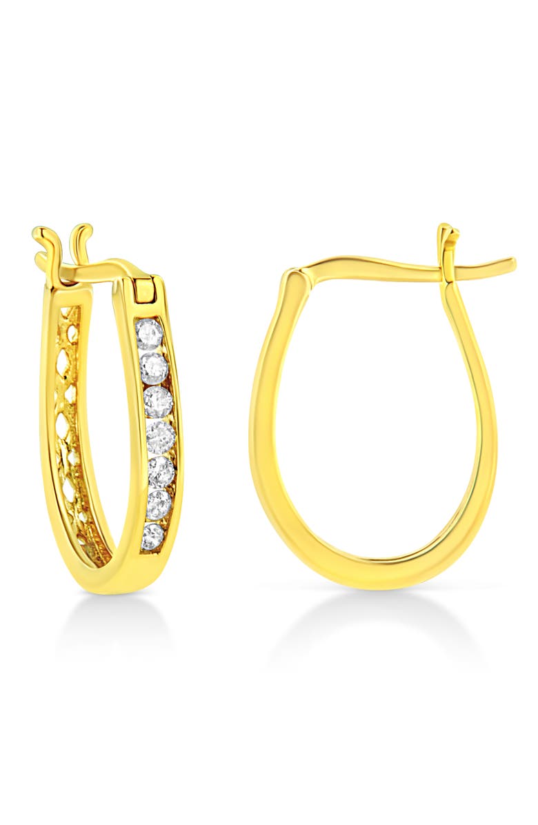 Haus of Brilliance 14K Yellow Gold Plated Silver 1/4 Ct Diamond Leverback 3/4" Inch Hoop Earrings, Alternate, color, Yellow