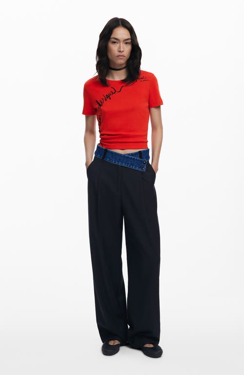Desigual Embroidered Stretch Cotton T-shirt In Red