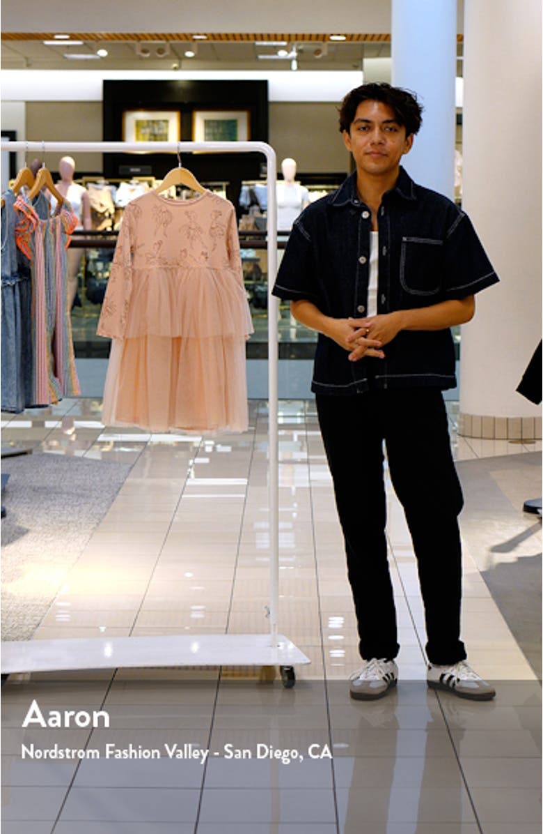 Kids' Ballet Print Long Sleeve Tulle Dress, sales video thumbnail