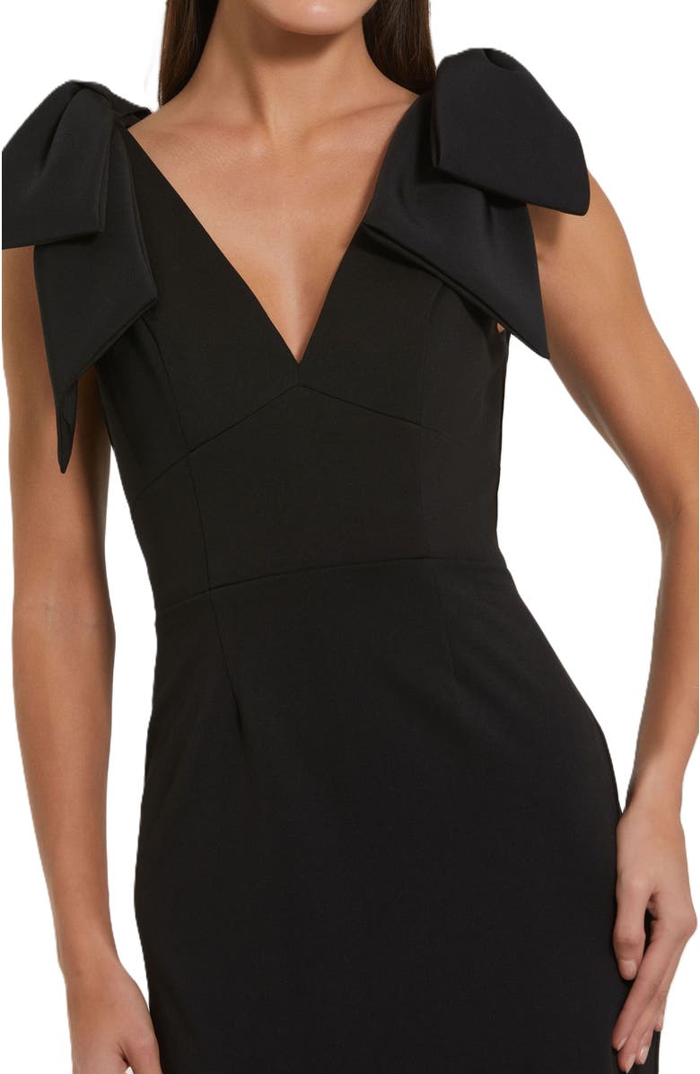 Mac Duggal Bow Strap Crepe Fitted Midi Dress, Alternate, color, Black