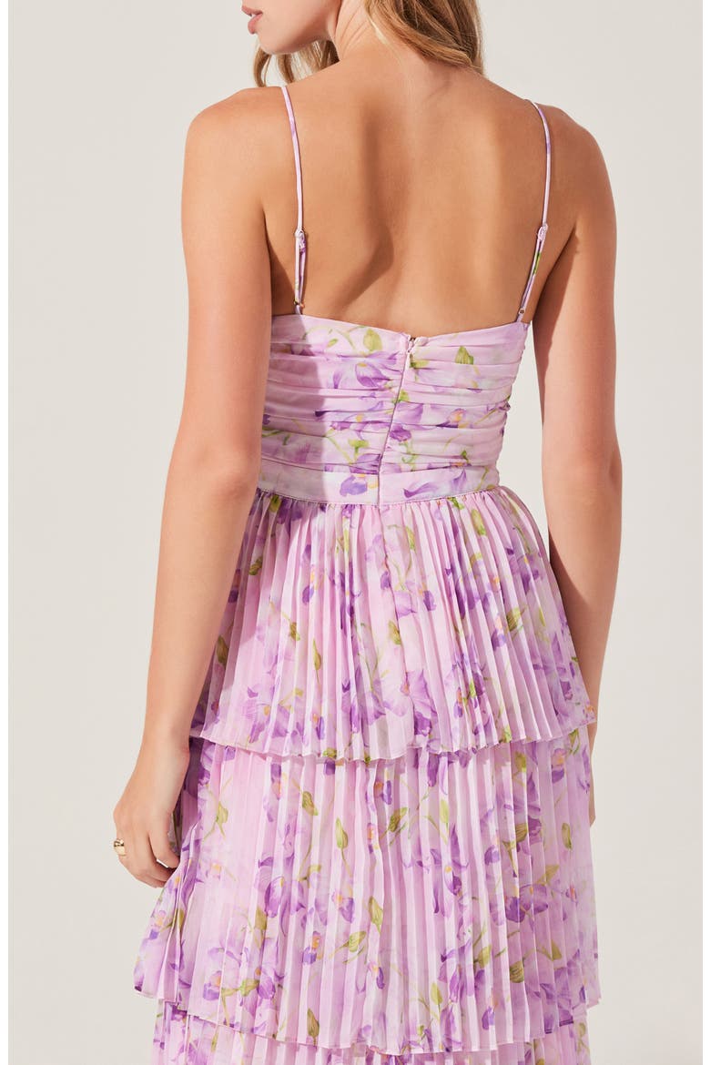 Daytona Floral Pleated Tiered Dress, Alternate, color, LILAC FLORAL