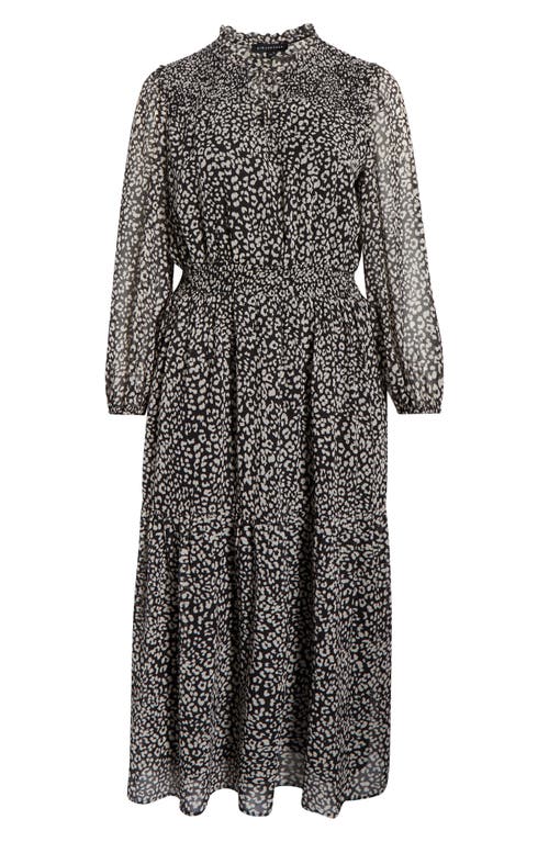 Gibsonlook The Leyla Print Smocked Long Sleeve Maxi Dress In Gray