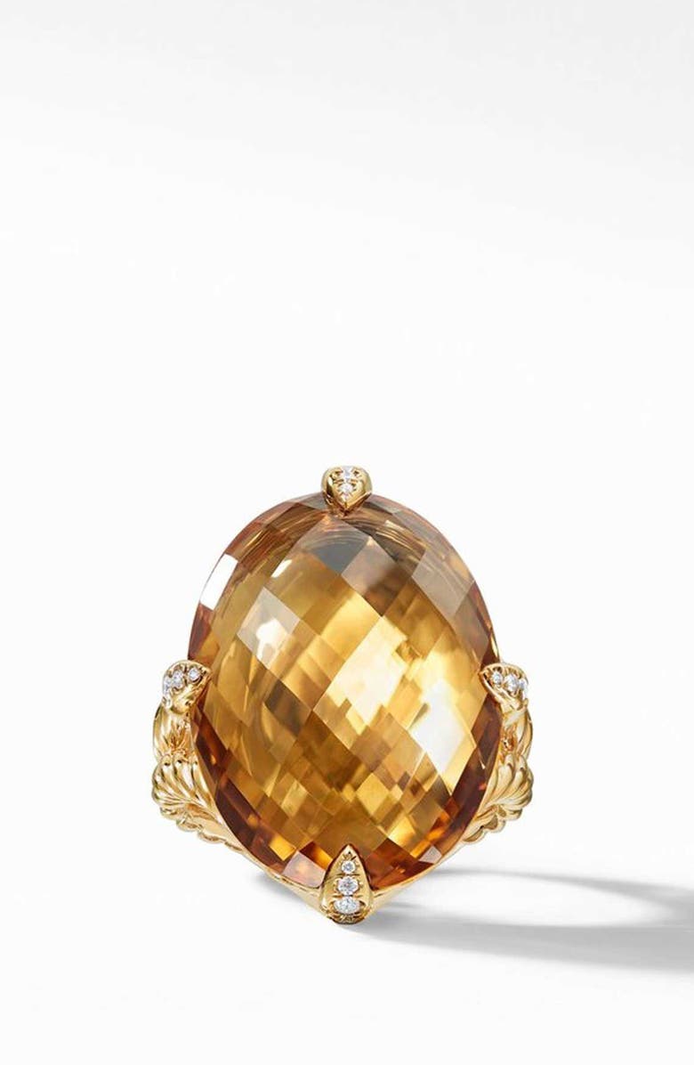 David Yurman Chatelaine<sup>®</sup> 18k Gold Statement Ring with Honey Quartz & Diamonds, Alternate, color, 