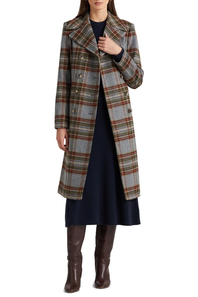 Double Breasted Plaid Coat, Main, color, HIGHLAND