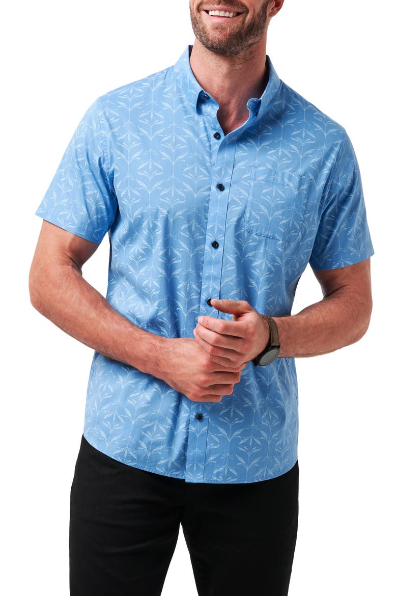 Canopy Breeze Floral Short Sleeve Stretch Cotton Blend Button-Up Shirt, Main, color, PACIFIC COAST