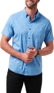 TravisMathew Canopy Breeze Floral Short Sleeve Stretch Cotton Blend Button-Up Shirt