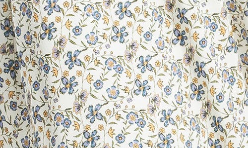 Max Studio Empire Waist Flutter Sleeve Maxi Dress In Cream/sky Floral Swing Vines