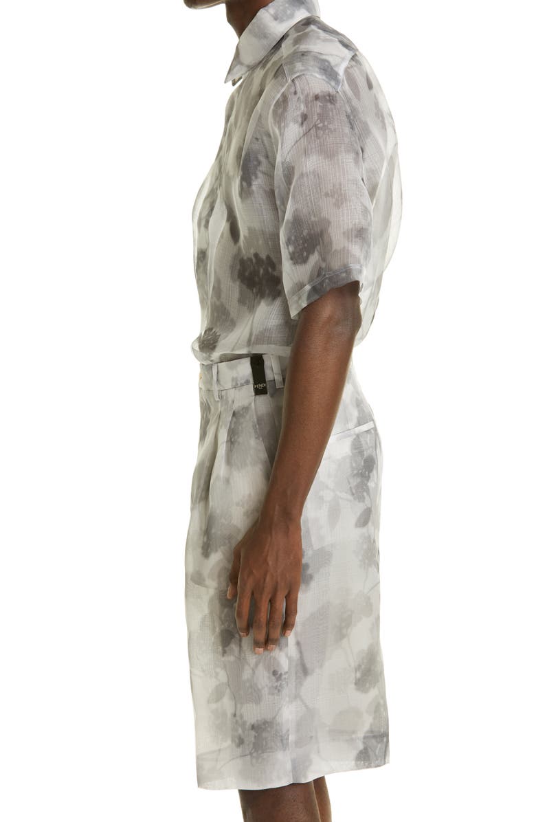 Fendi Hortensia Floral Print Short Sleeve Silk Button-Up Shirt, Alternate, color,