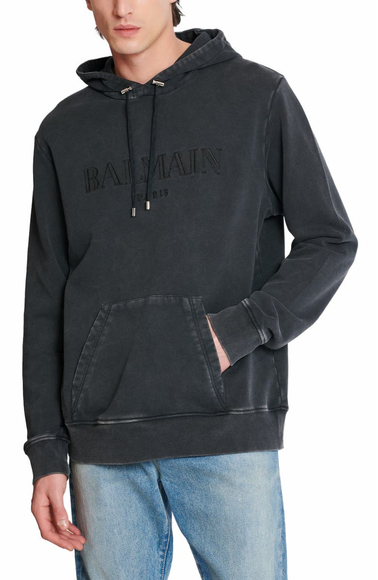 Balmain Vintage Balmain Embroidered Hoodie, Alternate, color, Grey