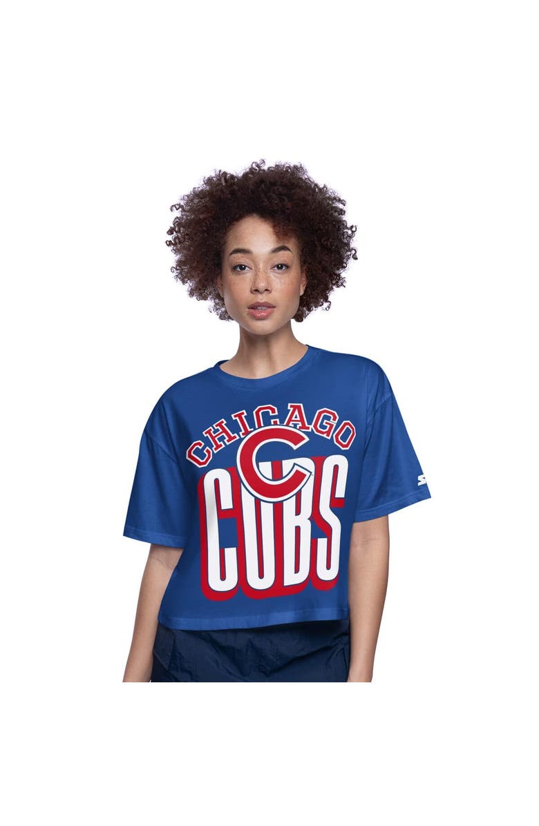 STARTER Women's Starter Royal Chicago Cubs Play the Ball Boxy Cropped T-Shirt, Alternate, color, 