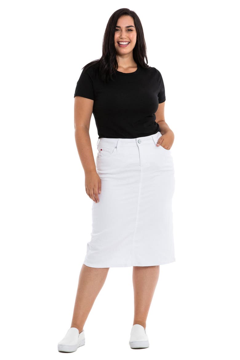 Denim Midi Skirt, Alternate, color, WHITE