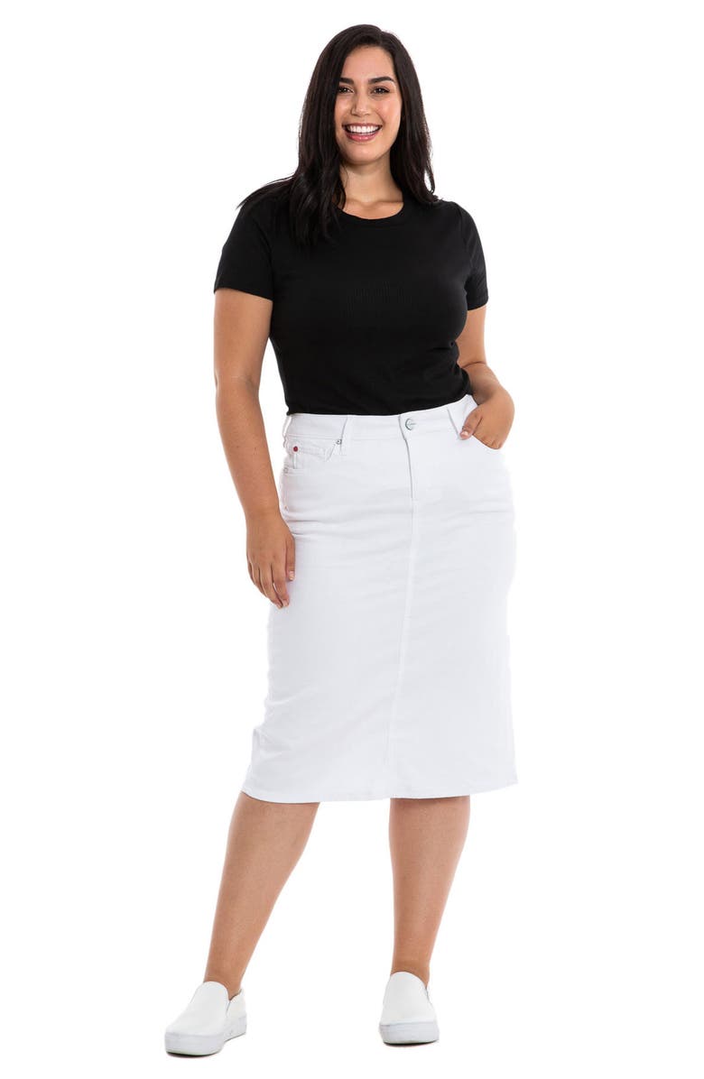 SLINK Jeans Denim Midi Skirt, Alternate, color, White