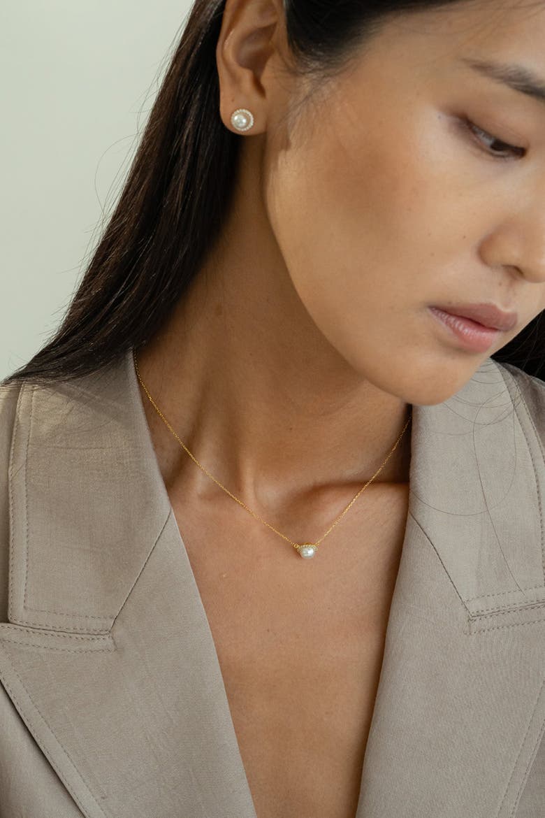 Sterling Silver 18k Gold Plated Eleanor Pearl Necklace Elegant Piece, Alternate, color, Gold