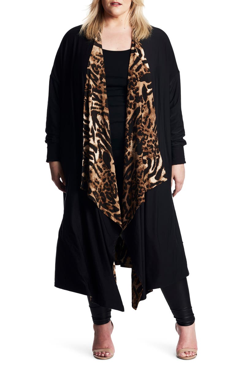 Coldesina Leopard Print Reversible Open Front Jacket, Main, color, 