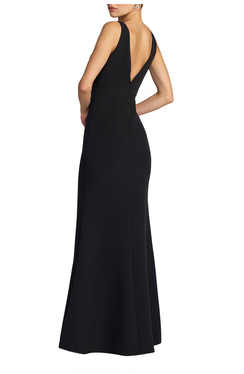 Mac Duggal Crepe Sleeveless V Neck Sheath Gown With Bow, Alternate, color, Black