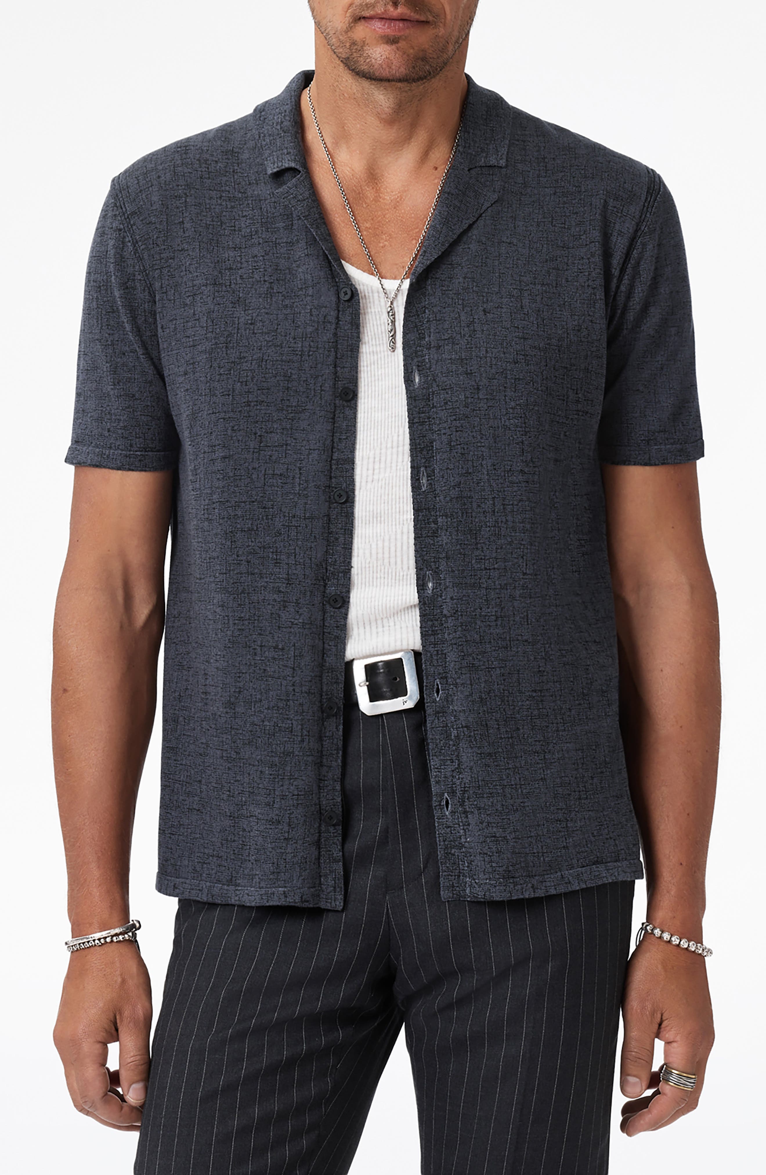 John Varvatos Nayeem Etching Print Organic Cotton Camp Shirt