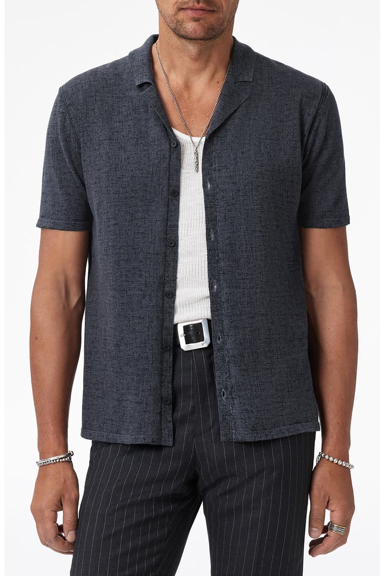 Nayeem Etching Print Organic Cotton Camp Shirt, Main, color, CHARCOAL HEATHER