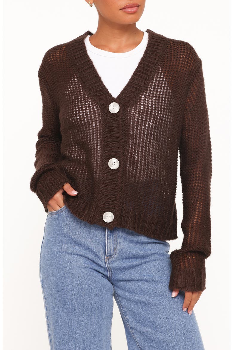 Gardner Open Stitch V-Neck Cardigan, Main, color, COFFEE