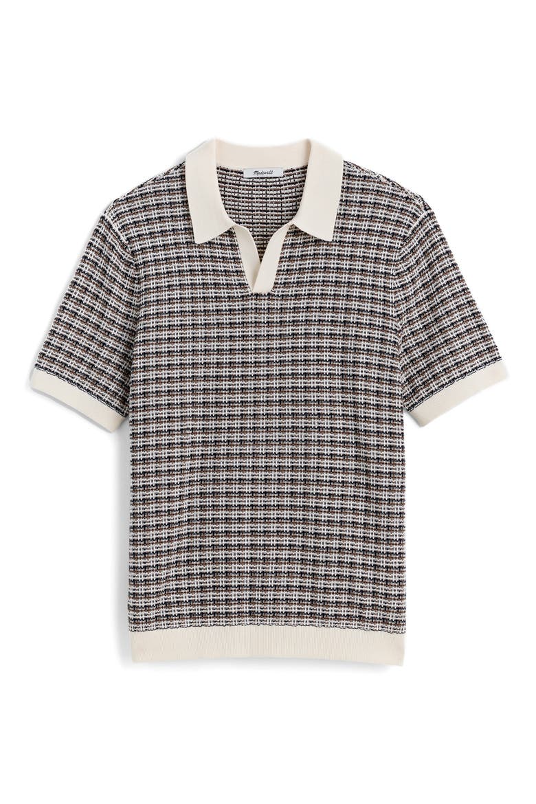 Plaid Johnny Collar Polo Sweater, Alternate, color, VINTAGE IVORY