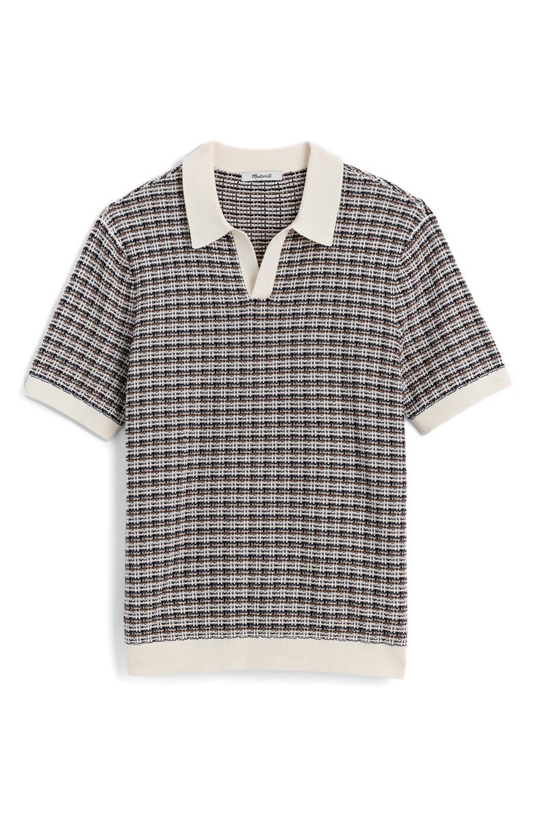 Madewell Plaid Johnny Collar Polo Sweater, Alternate, color, Vintage Ivory
