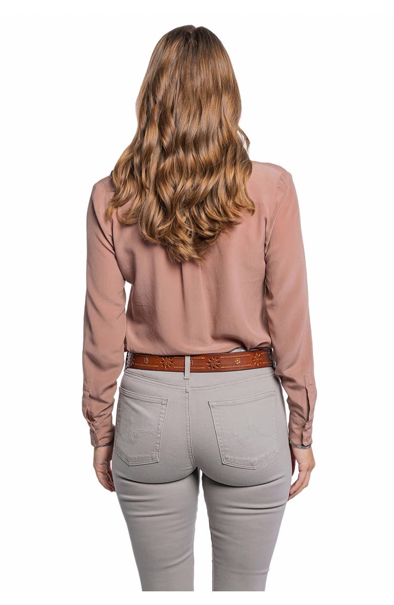 OLD TREND Blossom Genuine Leather Stitched Perforated Detail Belt, Alternate, color, Camel