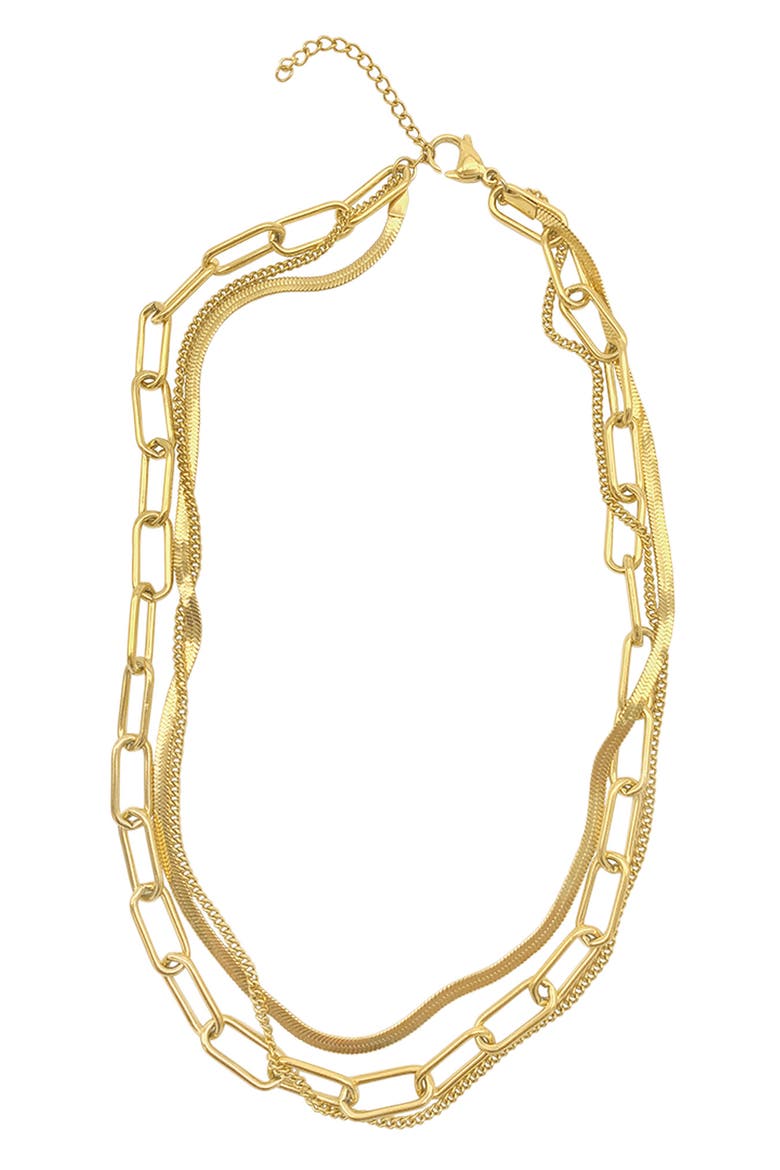 Water Resistant 14K Yellow Gold Plated Mixed Chain Layered Necklace, Alternate, color, YELLOW