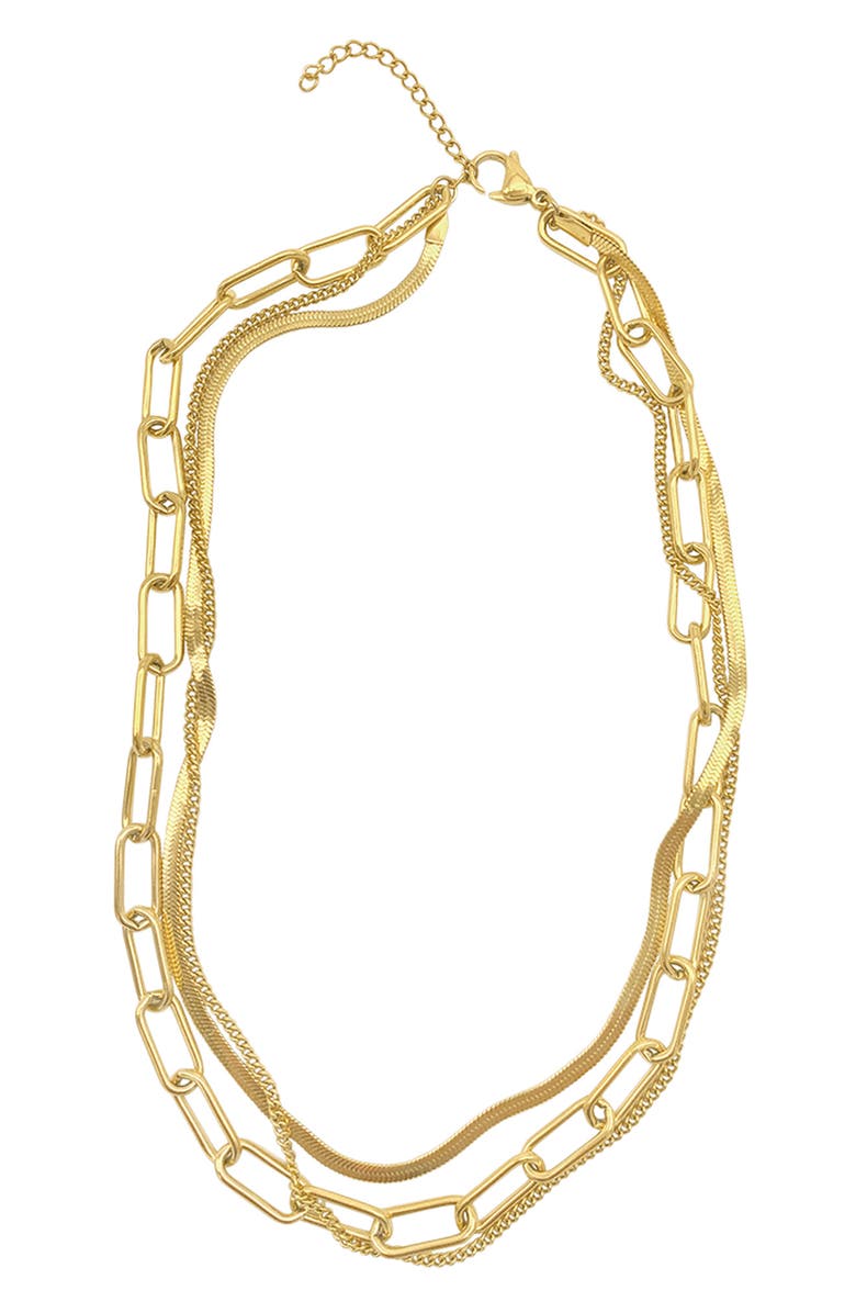 Adornia Water Resistant 14K Yellow Gold Plated Mixed Chain Layered Necklace, Alternate, color, Yellow
