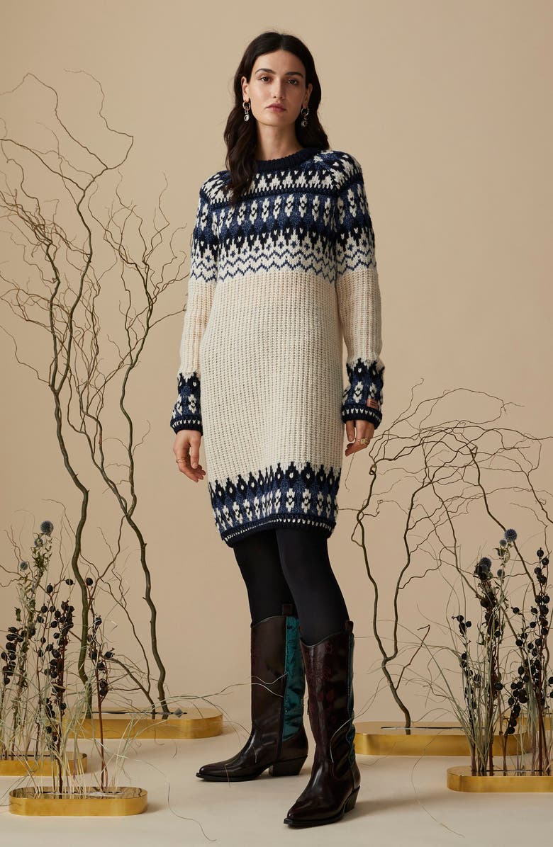 Scotch & Soda Long Sleeve Fair Isle Sweater Dress, Alternate, color,