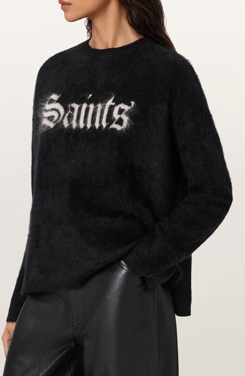 AllSaints Saints Crewneck Cashmere Sweater, Alternate, color, Black/ Chalk White