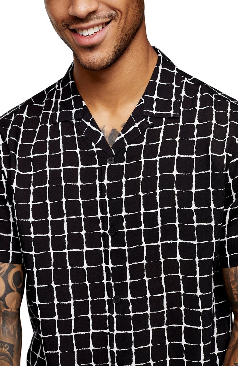 Topman Geo Print Short Sleeve Button-Up Camp Shirt, Alternate, color,