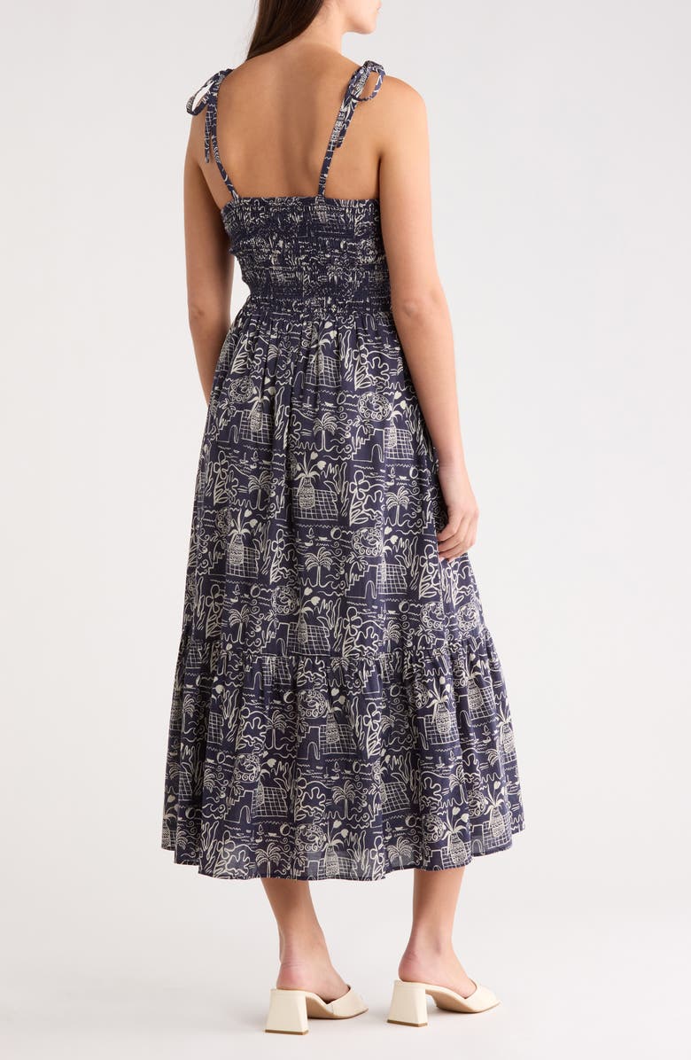 Marine Layer Carmen Tie Strap Smocked Cotton Blend Sundress, Alternate, color, Flores Print