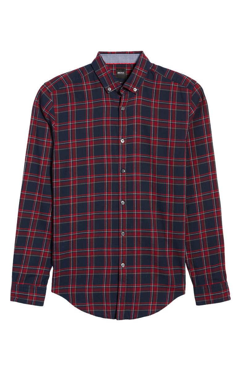 BOSS Rikard Slim Fit Plaid Flannel Button-Down Shirt, Alternate, color,