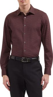 Bugatchi James OoohCotton® Herringbone Print Button-Up Shirt