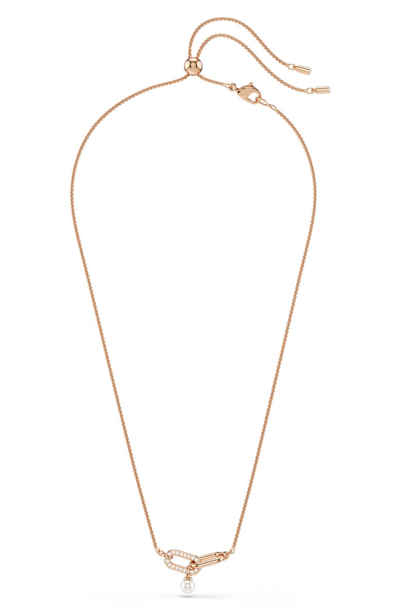 Swarovski Constella Crystal Pavé & Faux Pearl Pendant Necklace, Alternate, color, Rose Gold/ White