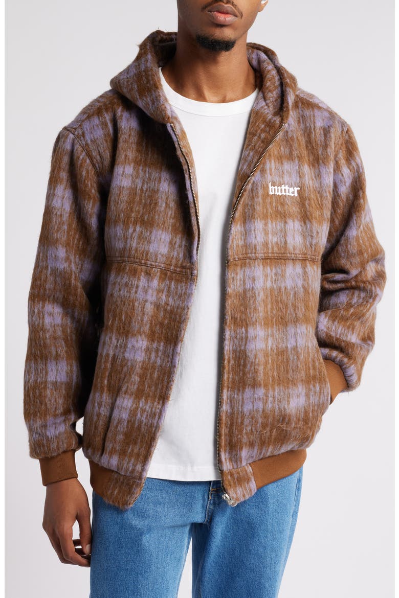 Hooded Heavyweight Plaid Work Jacket, Main, color, BRICK / DUSK