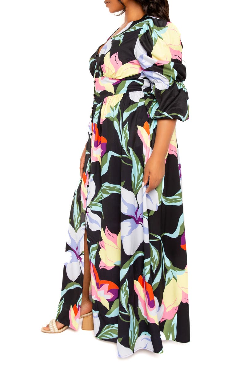 BUXOM COUTURE Floral Puff Sleeve Maxi Dress, Alternate, color, 