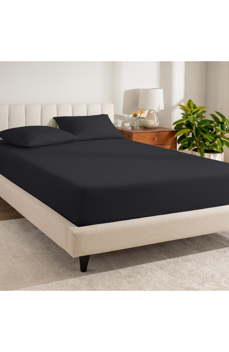 Bare Home 100% Organic Cotton Percale Cooling Fitted Sheet, Alternate, color, Black