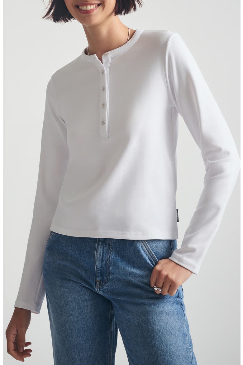 Long Sleeve Stretch Cotton Crop Henley, Main, color, WHITE