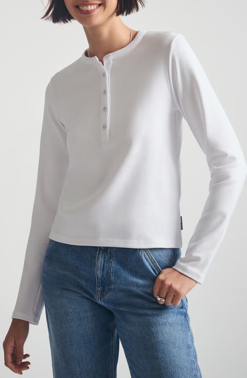 Long Sleeve Stretch Cotton Crop Henley
