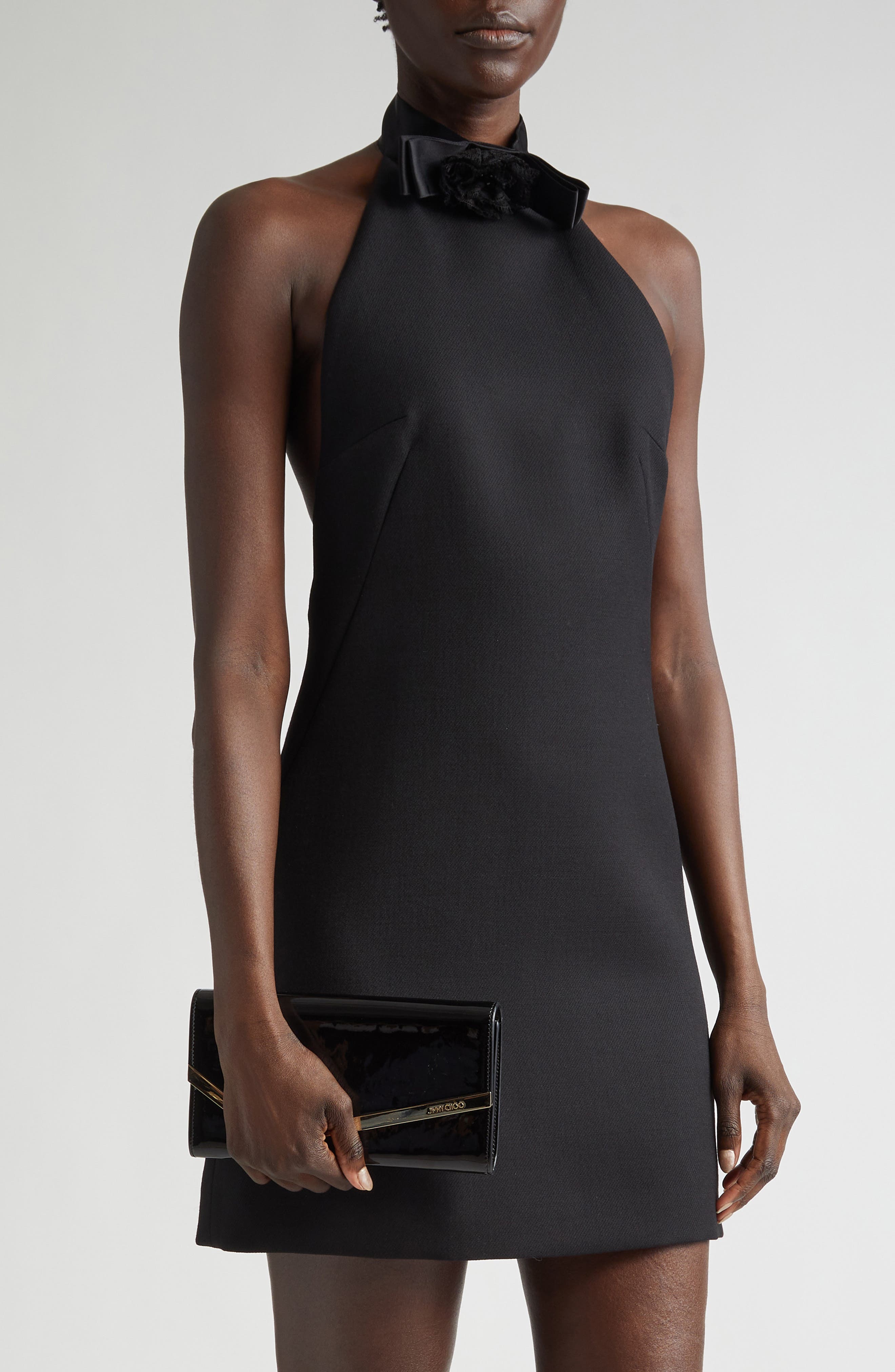 Jimmy Choo Emmie Leather Clutch, Alternate, color, Black/ Light Gold