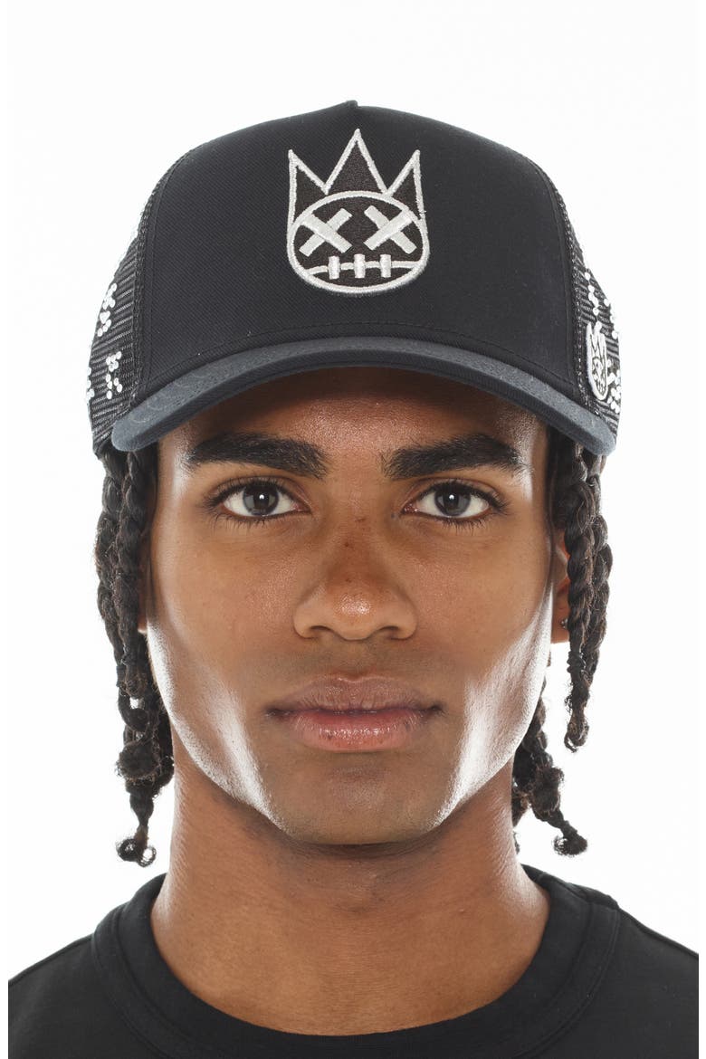 Shimuchan Logo Crystal Embellished Trucker Hat, Alternate, color, BLACK