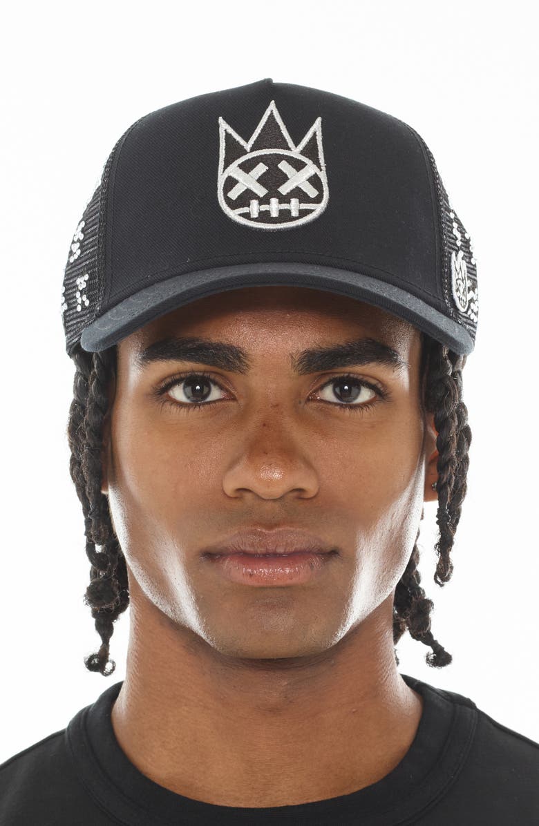 Cult of Individuality Shimuchan Logo Crystal Embellished Trucker Hat, Alternate, color, Black
