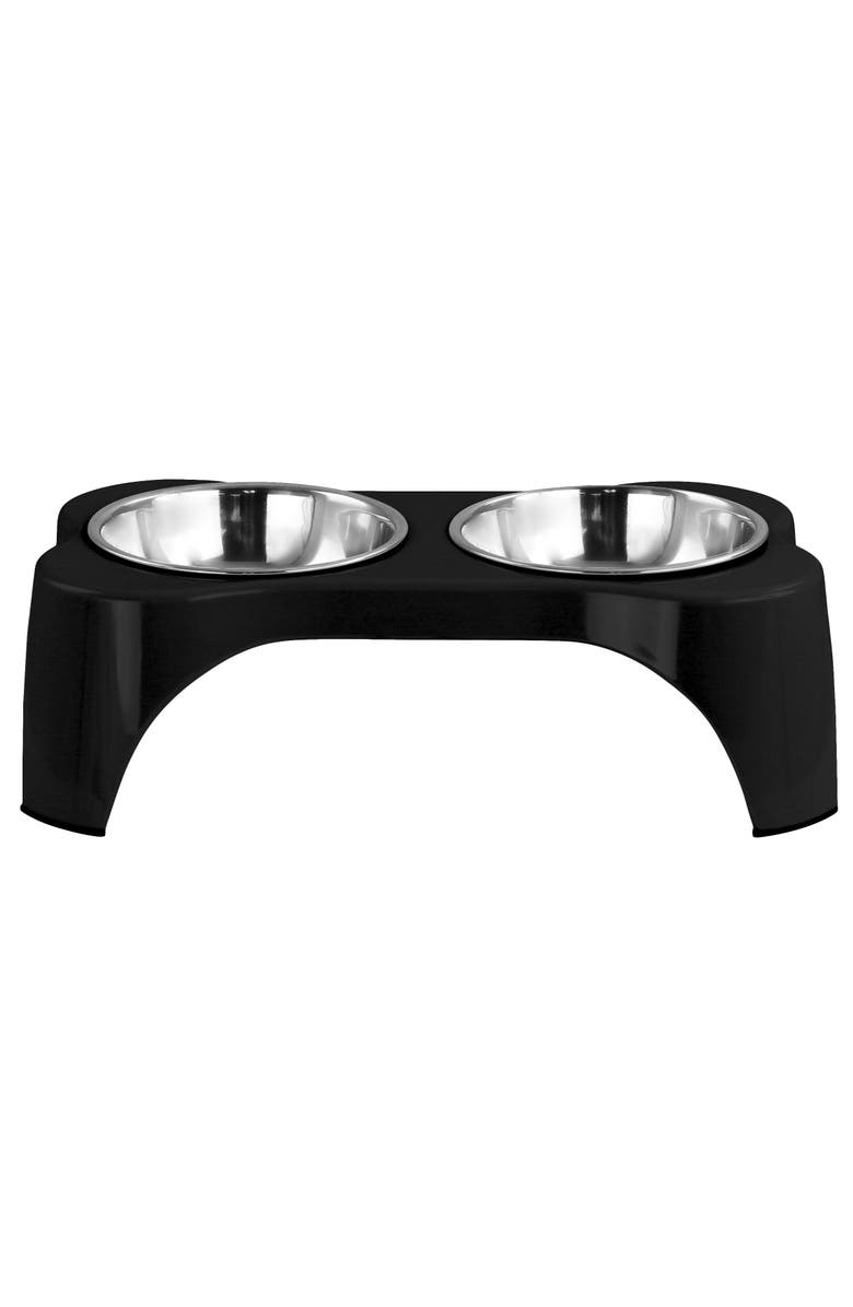 Gibson Home Bow Wow Meow 3 Piece Elevated Pet Bowl Dinner Set, Main, color, Black